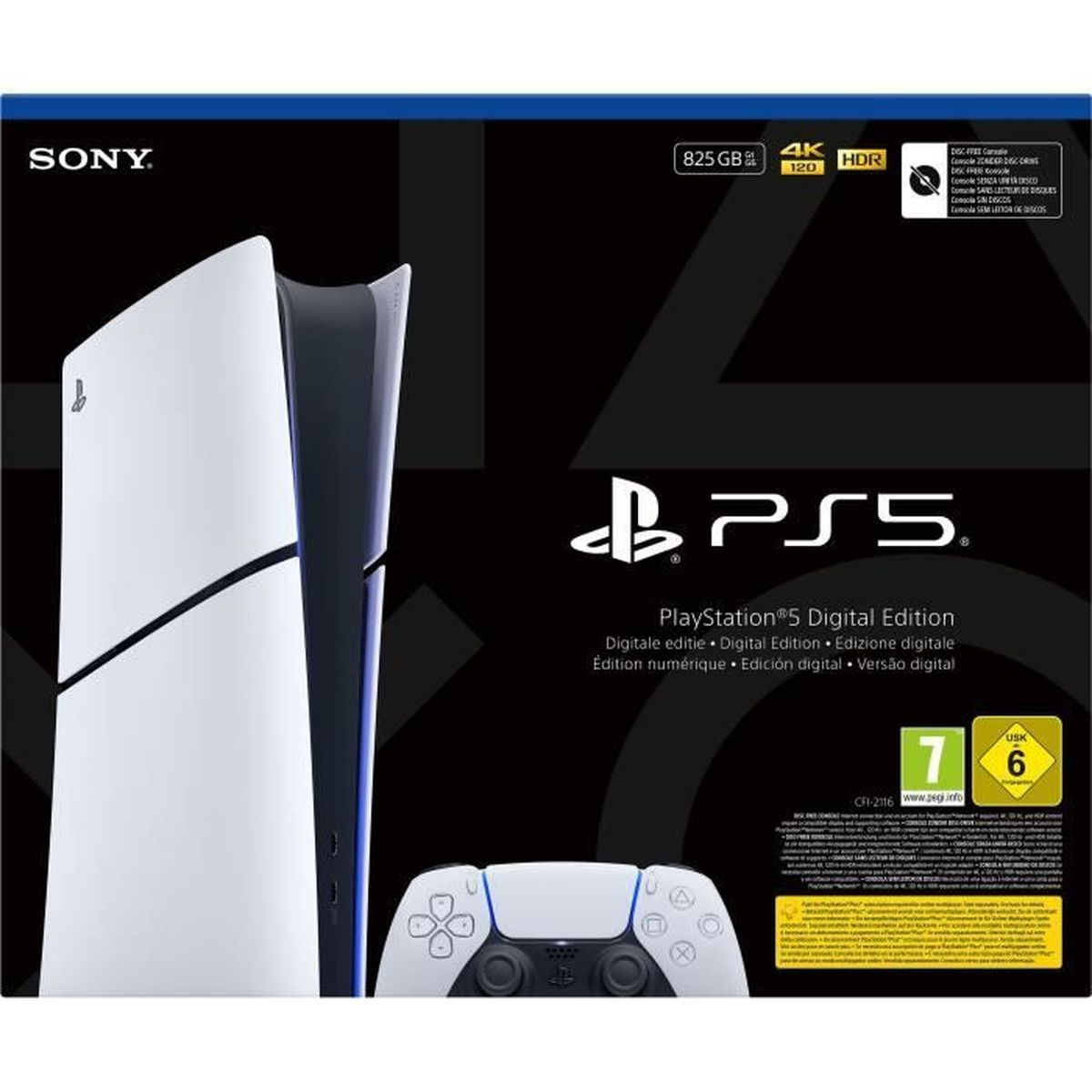 Pudełko konsoli Sony PlayStation 5 Edycja Cyfrowa z kontrolerem, 825GB, 4K, 120Hz, HDR.