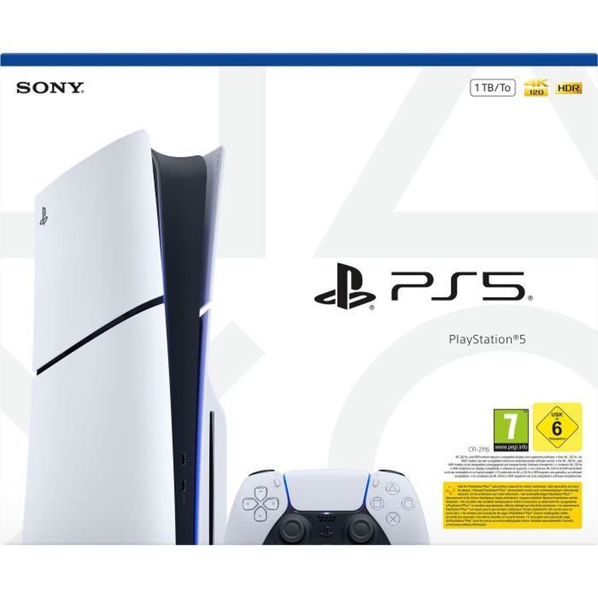 Konsola i kontroler Sony PlayStation 5 na białym opakowaniu.