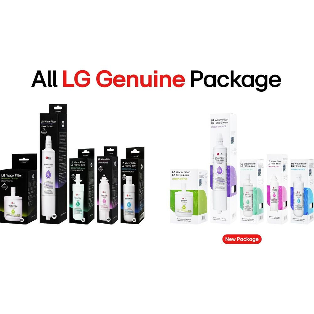 LG Wasserfilter in verschiedenen Verpackungen und Farben
