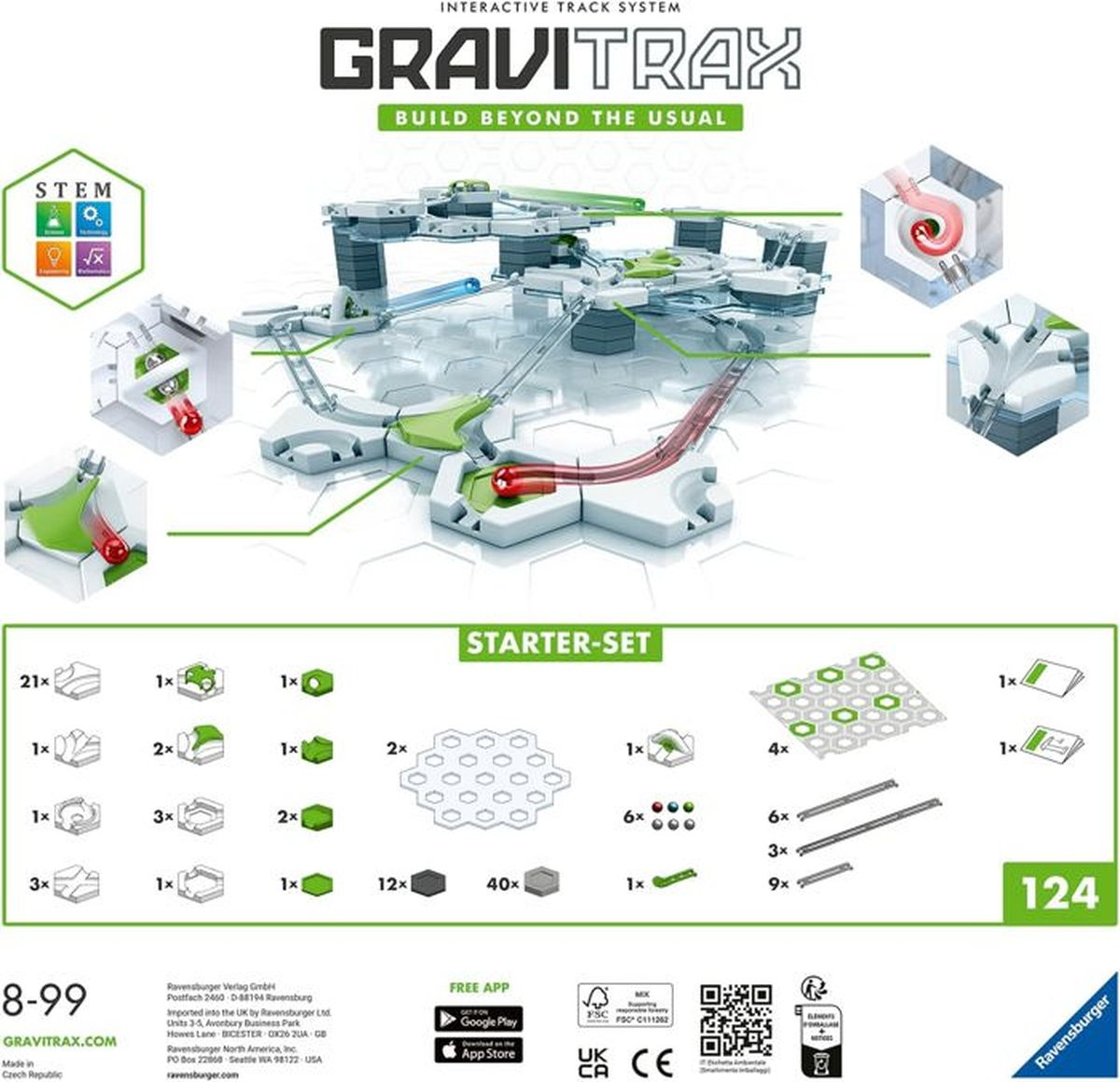 Gravitrax-Starter-Set mit vielen Bauteilen und Bahnen für Kugeln.