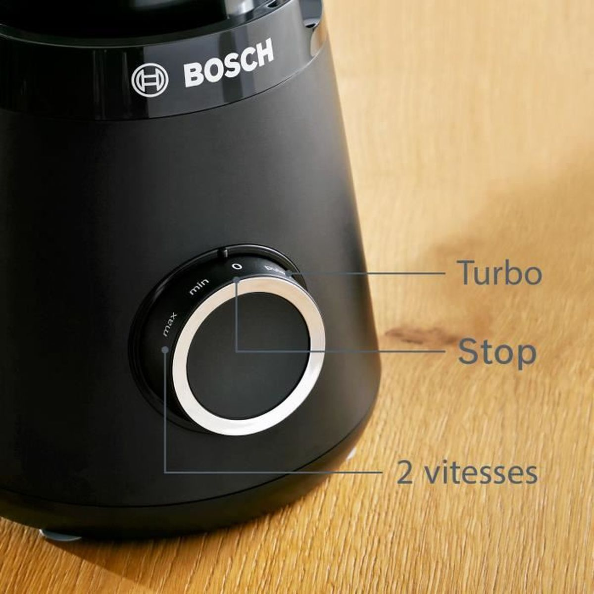 Frullatore Bosch nero con selettore per Turbo, Stop e 2 velocità.