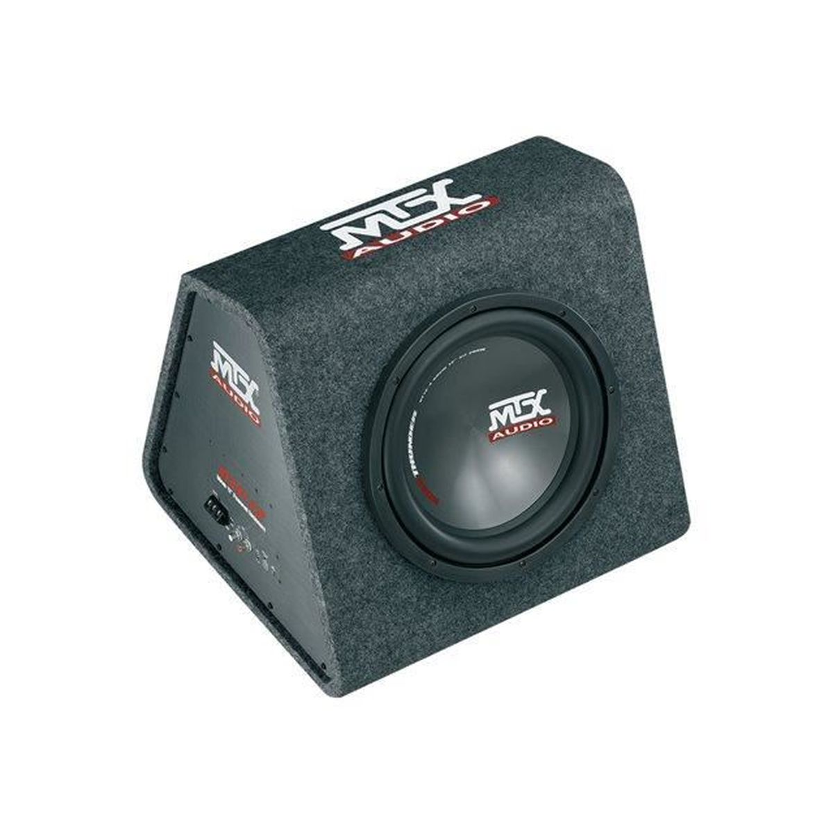 Subwoofer grigio con altoparlante nero e logo MSX AUDIO.