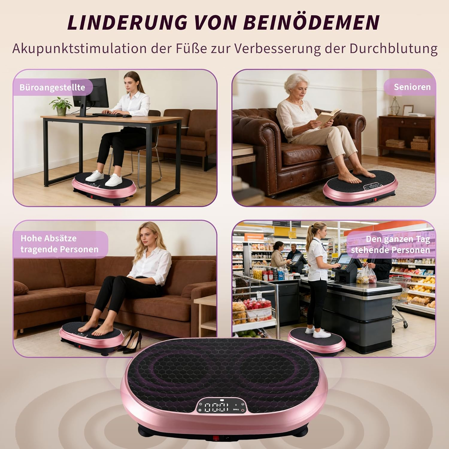 Vibrationsplatte für Büroangestellte, Senioren, Absatzt tragende und stehende Personen.