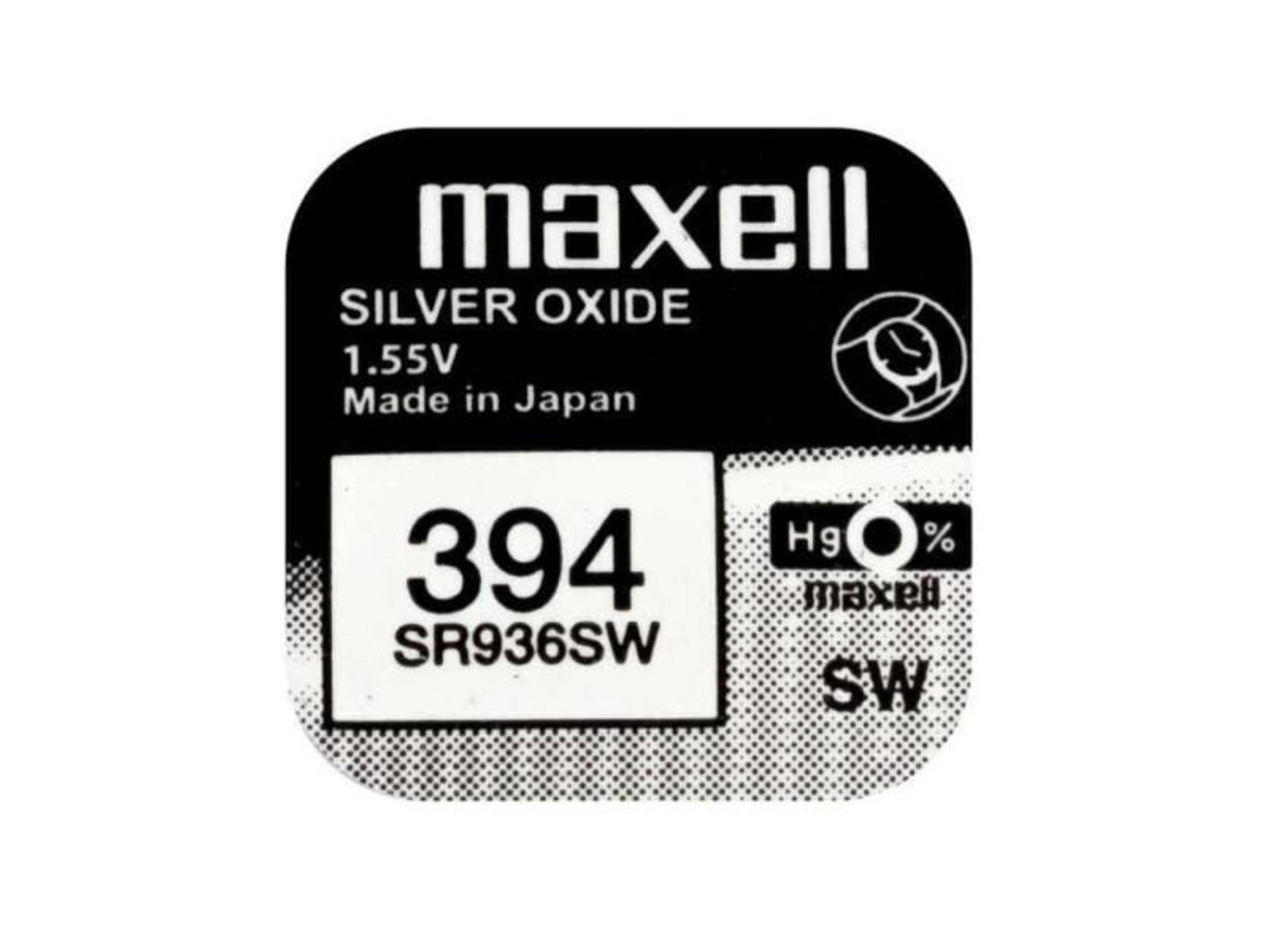 Maxell 394 SR936SW Silberoxid Batterie, 1.55V, Made in Japan.