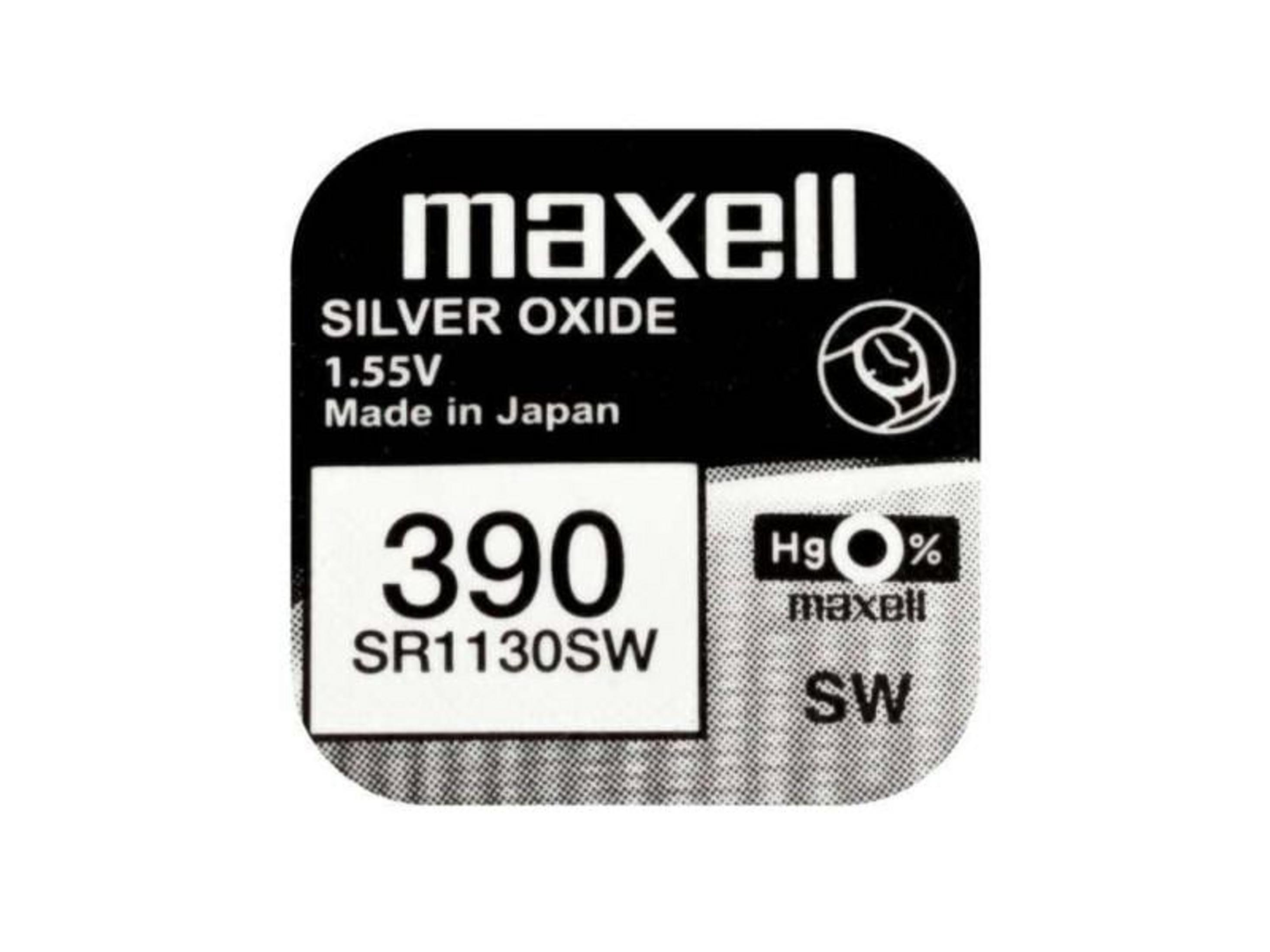 Maxell 390 SR1130SW Knopfzelle, Silberoxid, 1.55V, Made in Japan.
