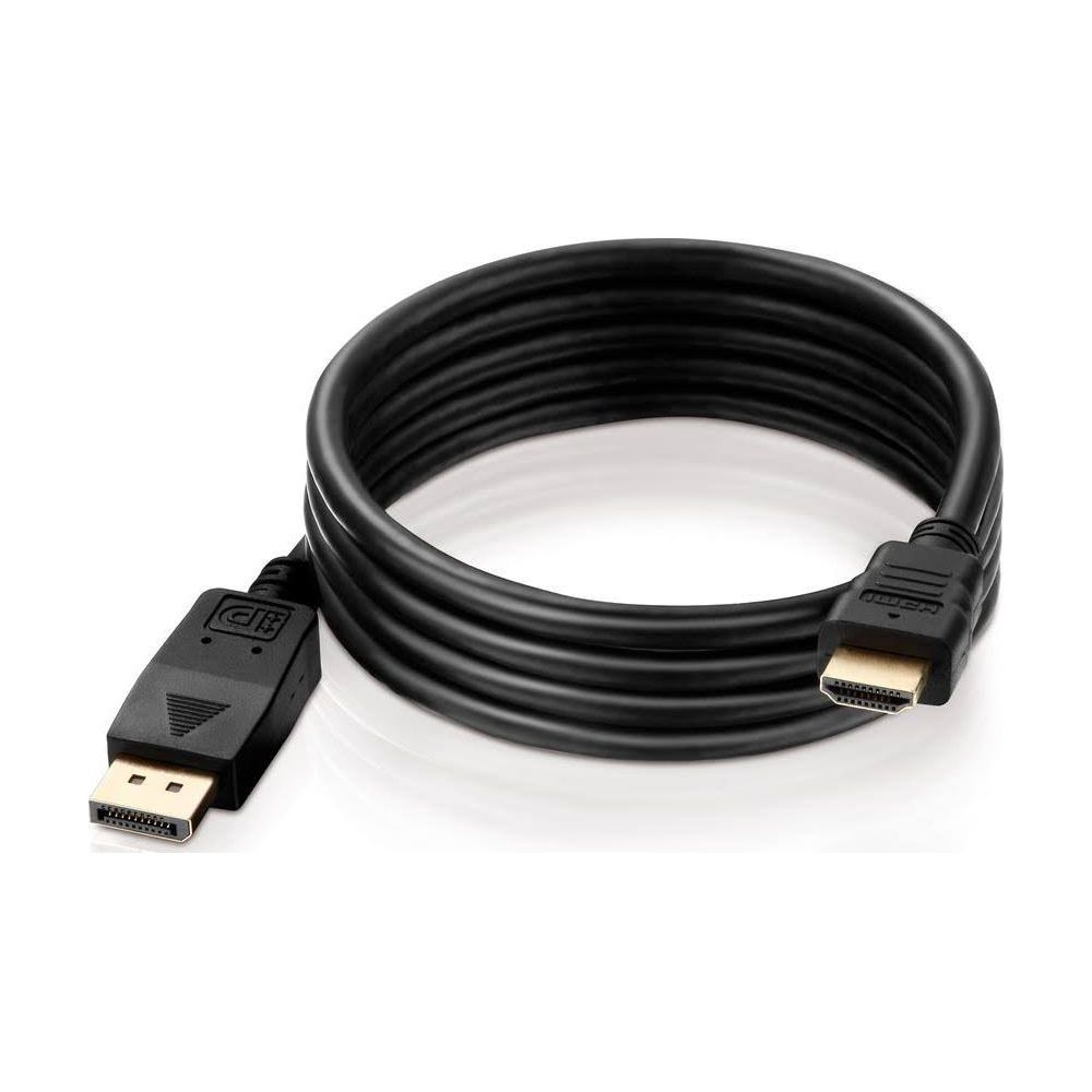 Schwarzes HDMI- und DisplayPort-Kabel, aufgerollt mit Anschlüssen.