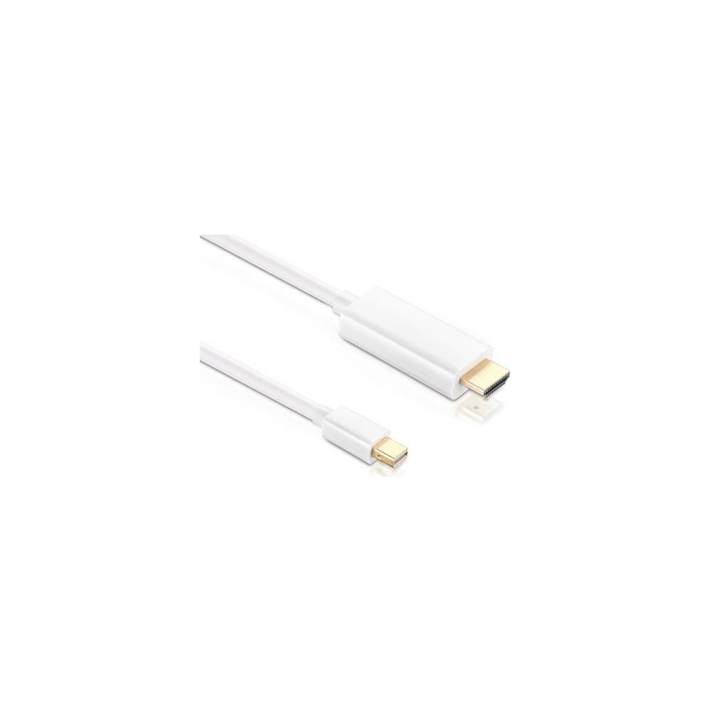 Ein weißes USB-C-zu-HDMI-Kabel mit goldenen Anschlüssen liegt auf weißem Hintergrund.