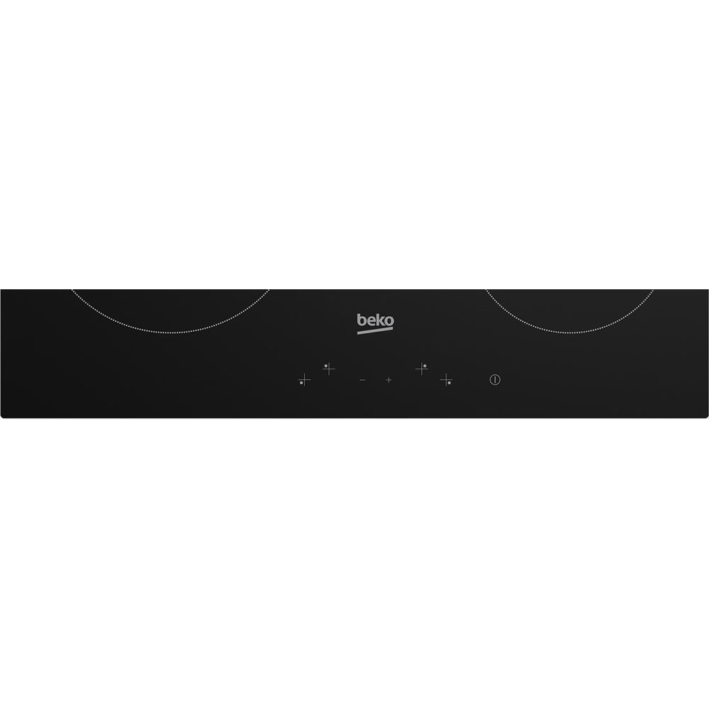 Piano cottura a induzione nero con logo Beko e comandi touch.