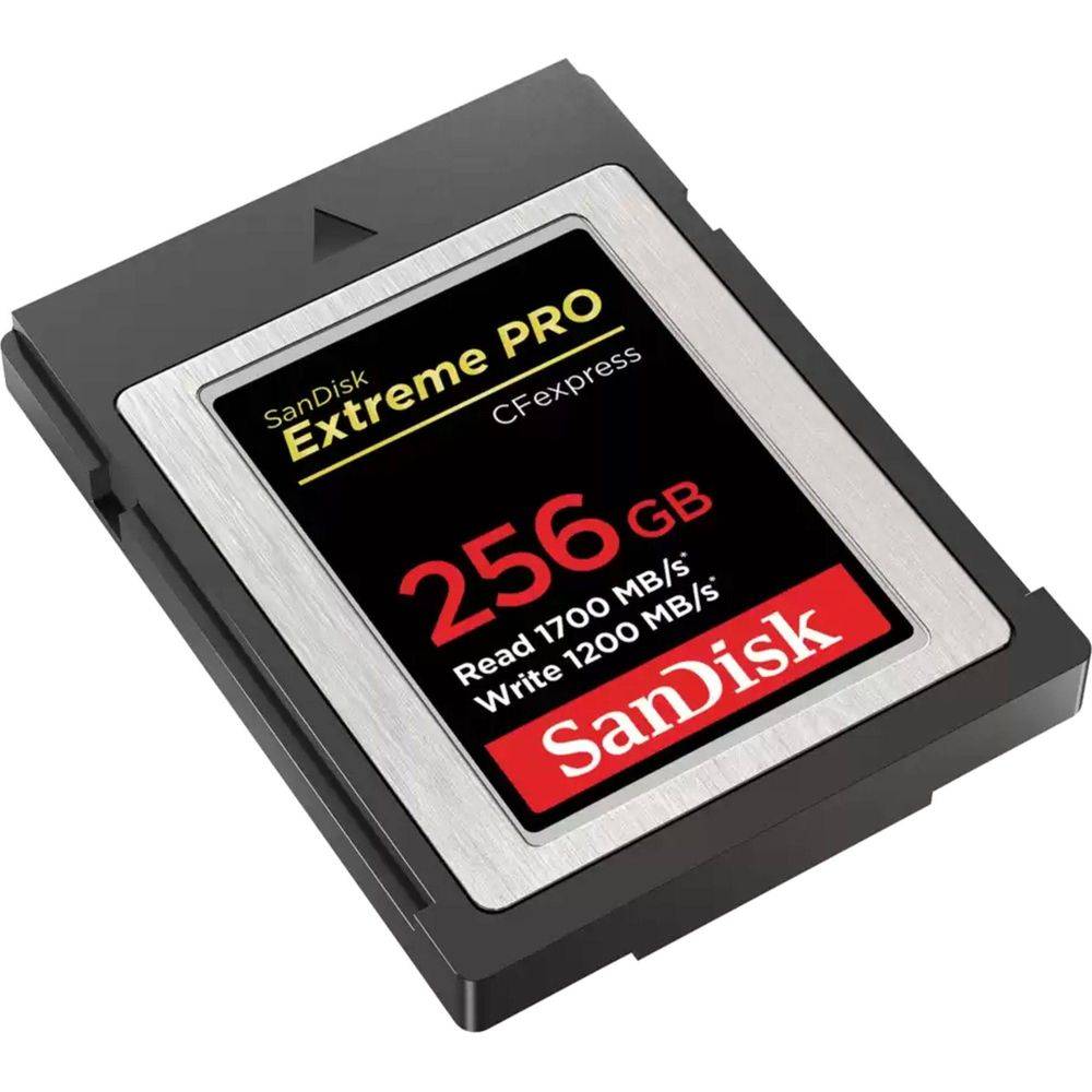 Scheda di memoria SanDisk Extreme PRO CFexpress da 256GB con 1700MB/s lettura/1200MB/s scrittura.