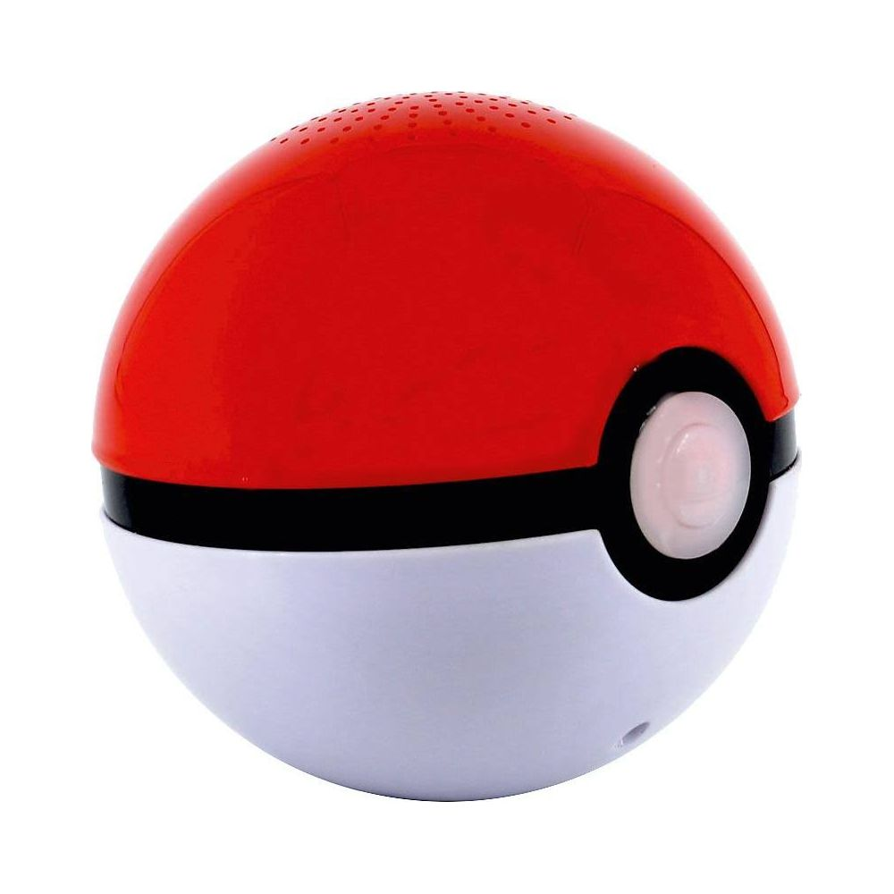 Un Pokeball rojo y blanco con franja y botón negros.