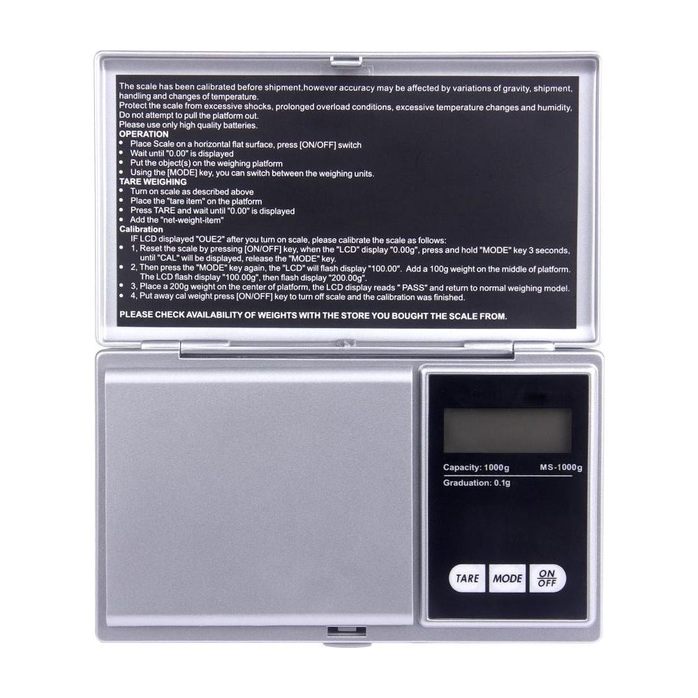 Una bilancia digitale argentata con schermo LCD e pulsanti di controllo.