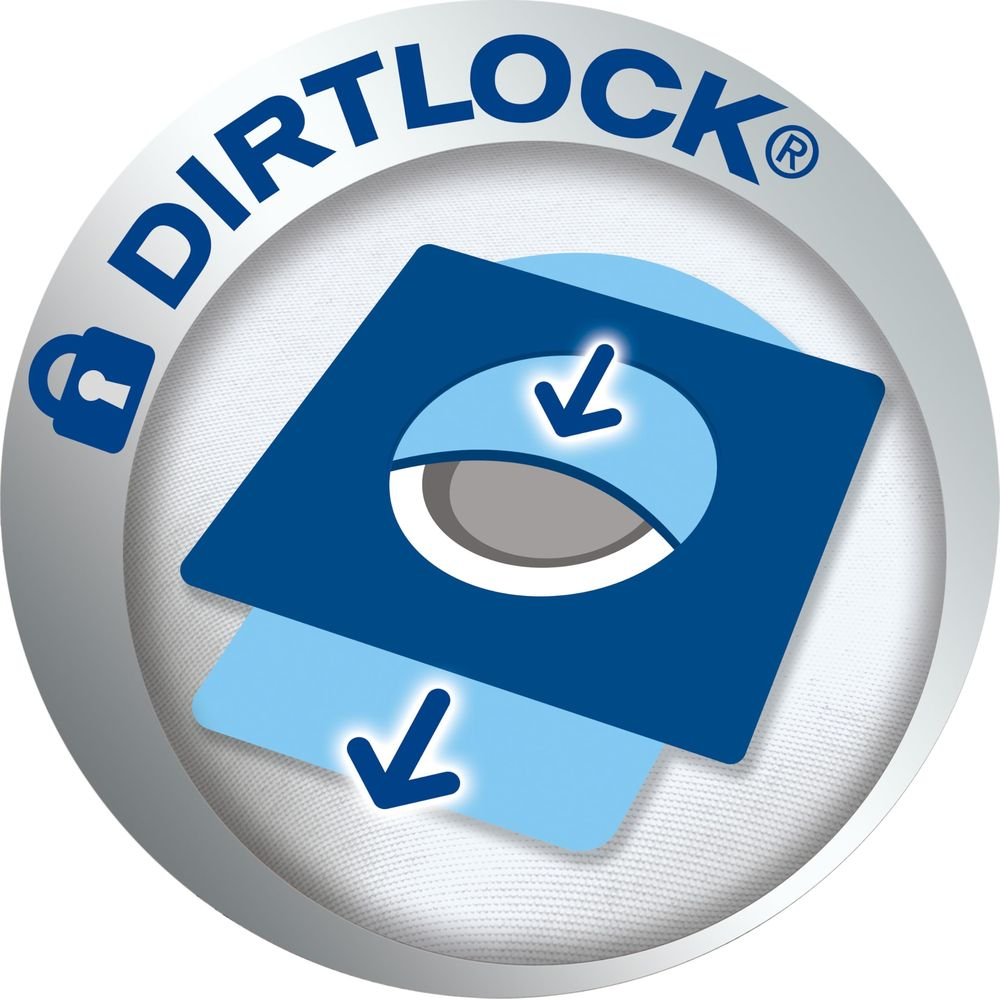Symbol mit 'DIRTLOCK' Schriftzug, Schloss und Pfeilen, die nach unten zeigen.