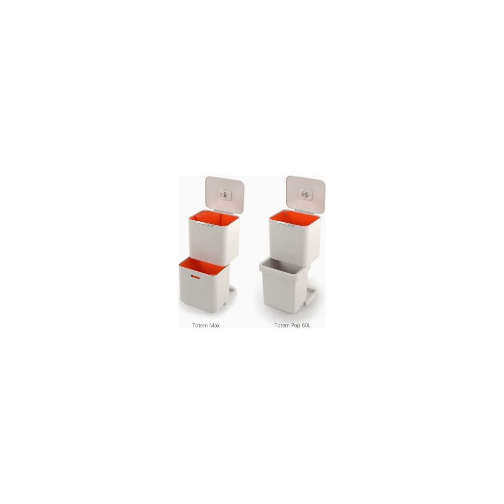 Dos cubos blancos con interiores naranjas. Izquierda Totem Max, derecha Totem Pop 60L.
