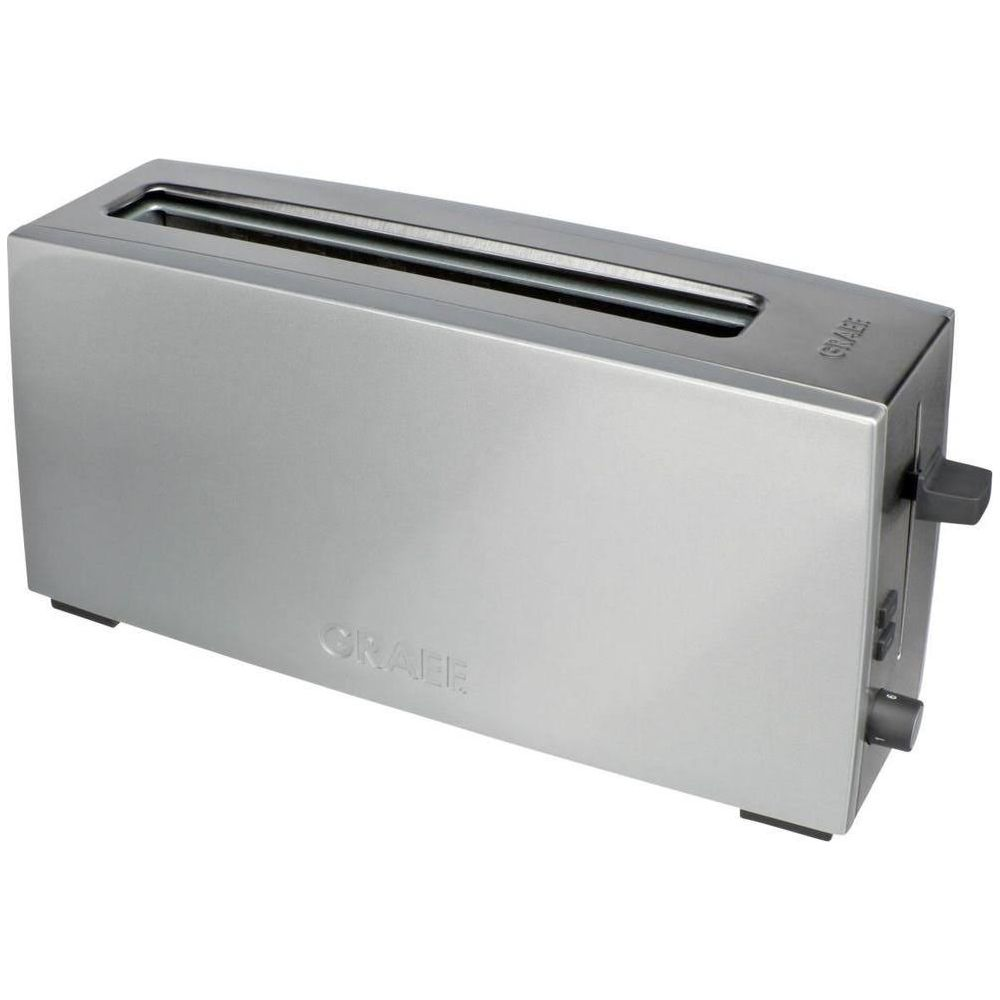 Ein silberner Toaster der Marke GRAEF steht auf einem weißen Hintergrund.
