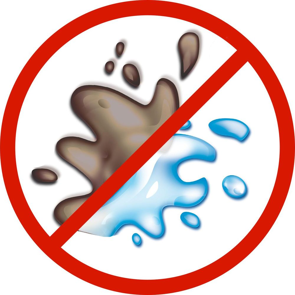 Verbotsschild mit braunen und blauen Flüssigkeitsspritzern.