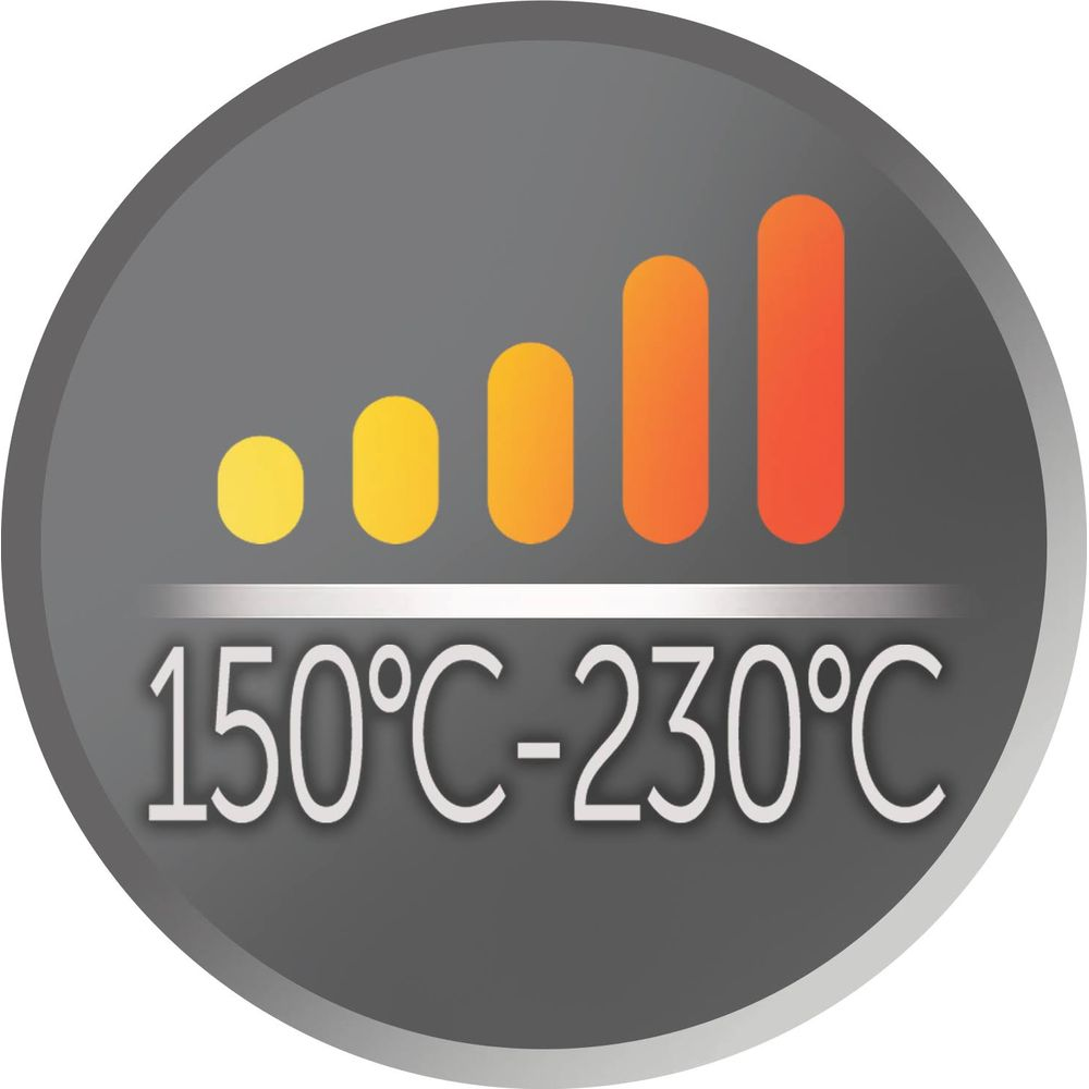 Intervallo di temperatura 150°C-230°C con barre.