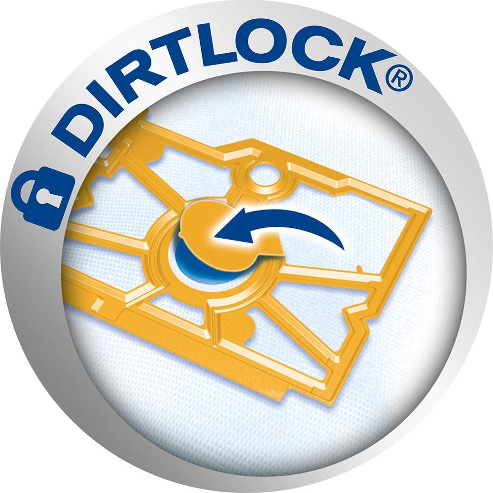 Gelbes Teil mit blauem Pfeil und Schloss-Symbol. Text: DIRTLOCK.