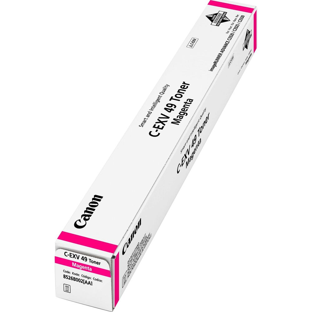 Verpackung für Canon C-EXV 49 Magenta-Toner. Weiß mit rosa Akzenten.