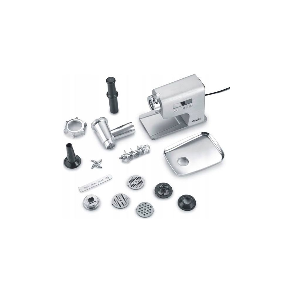 Akcesoria maszynki do mięsa: obudowa, popychacz, ślimak, ostrza, tarcze, pierścienie.