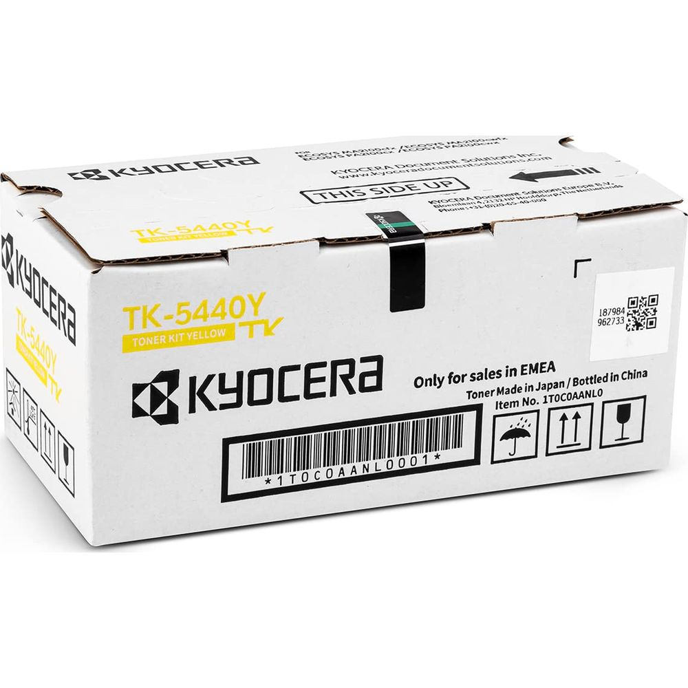 Żółty zestaw tonerów Kyocera TK-5440Y wyprodukowano w Chinach.