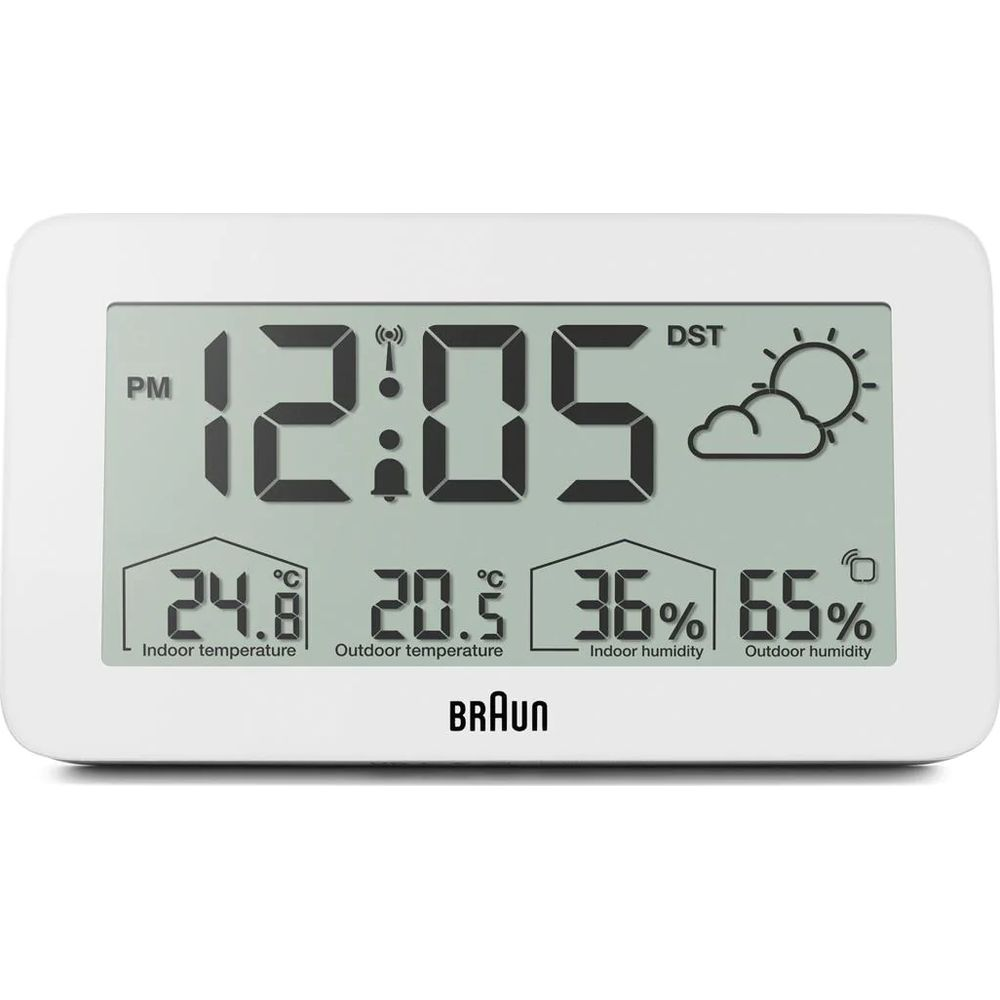 Digitaluhr zeigt 12:05, Au&szlig;entemperatur 20,5&deg;C, 65% Luftfeuchtigkeit.