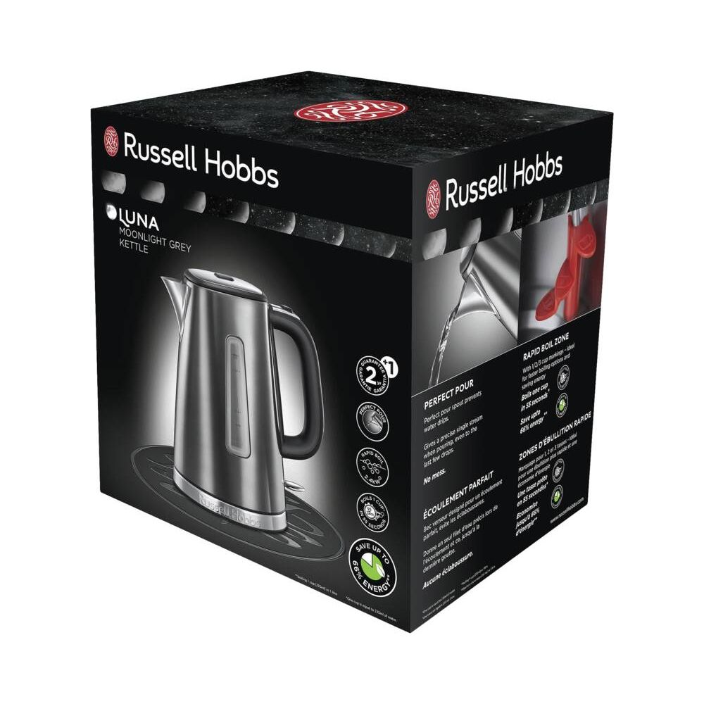Czajnik Russell Hobbs Luna, księżycowo-szary, z precyzyjnym dziubkiem.