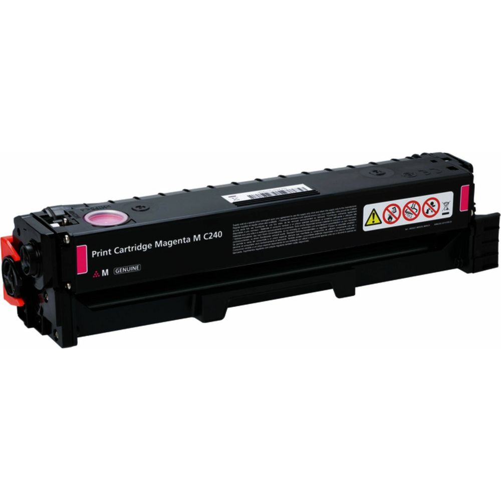 Czarny wkład drukujący magenta z czerwonymi i białymi oznaczeniami.