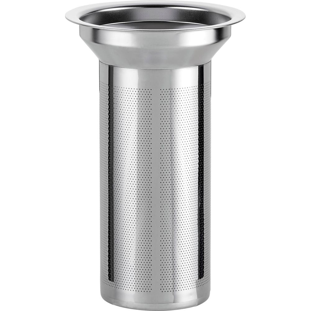 Ein zylindrisches Sieb aus Edelstahl mit Perforation.