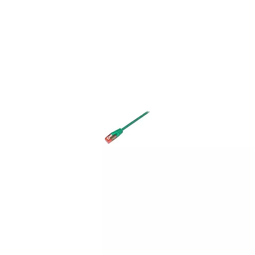 Un câble Ethernet vert avec un connecteur transparent à accent rouge.
