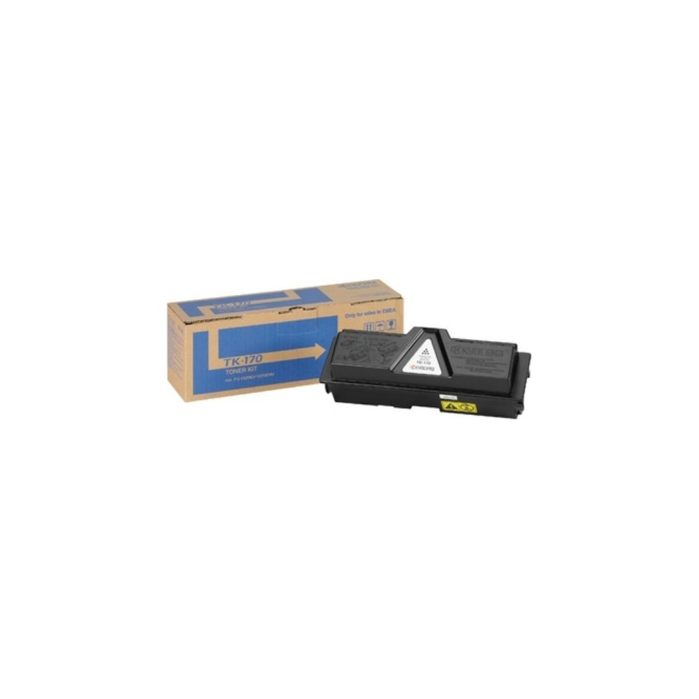 Una cartuccia toner nera e una scatola blu con etichetta TK-170.