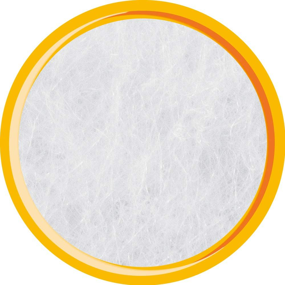 Eine gelbe und orangefarbene Kreisrahmung um eine weiße faserige Textur.