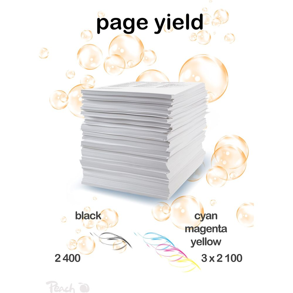 Stos papieru z bąbelkami i ikonami kolorów: Czarny 2400, CMY 3x2100.