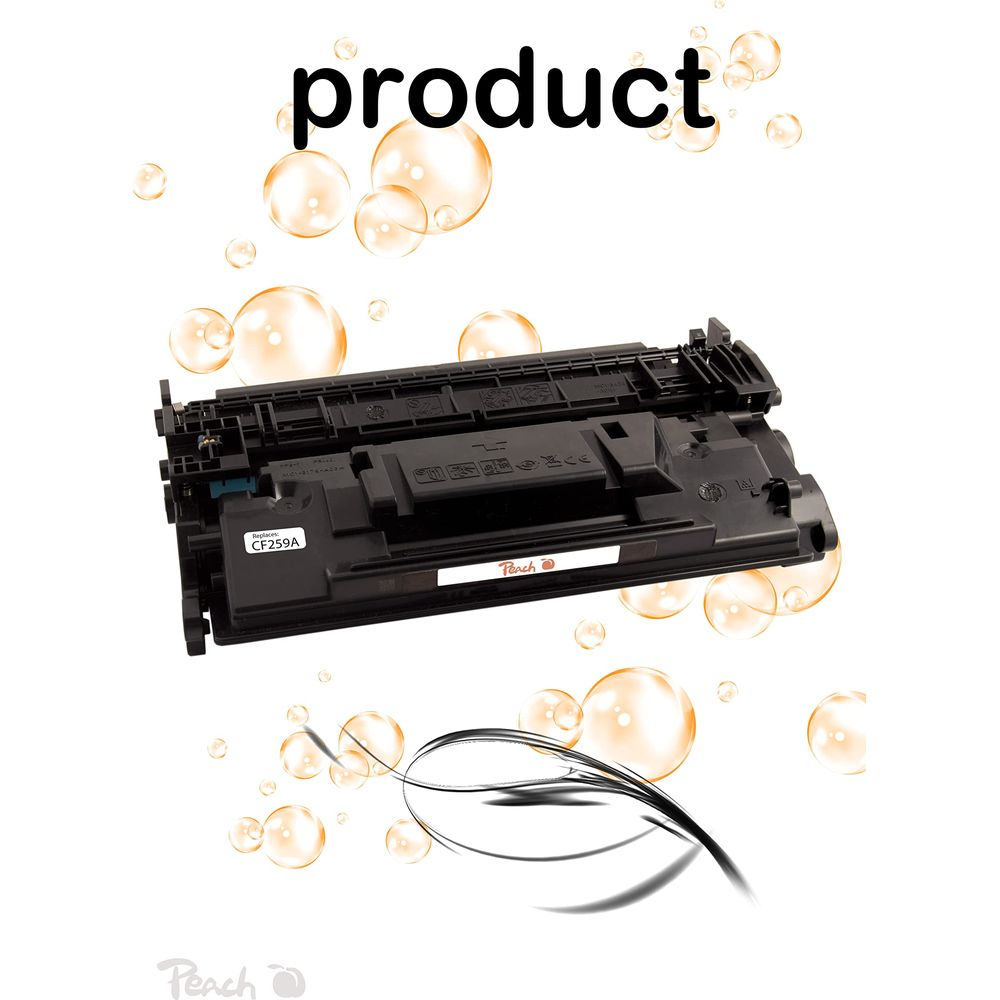 Cartuccia toner nera CF259A, circondata da bolle e dalla parola prodotto.