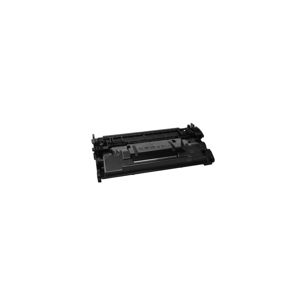 Una cartuccia toner nera per una stampante, isolata su sfondo bianco.