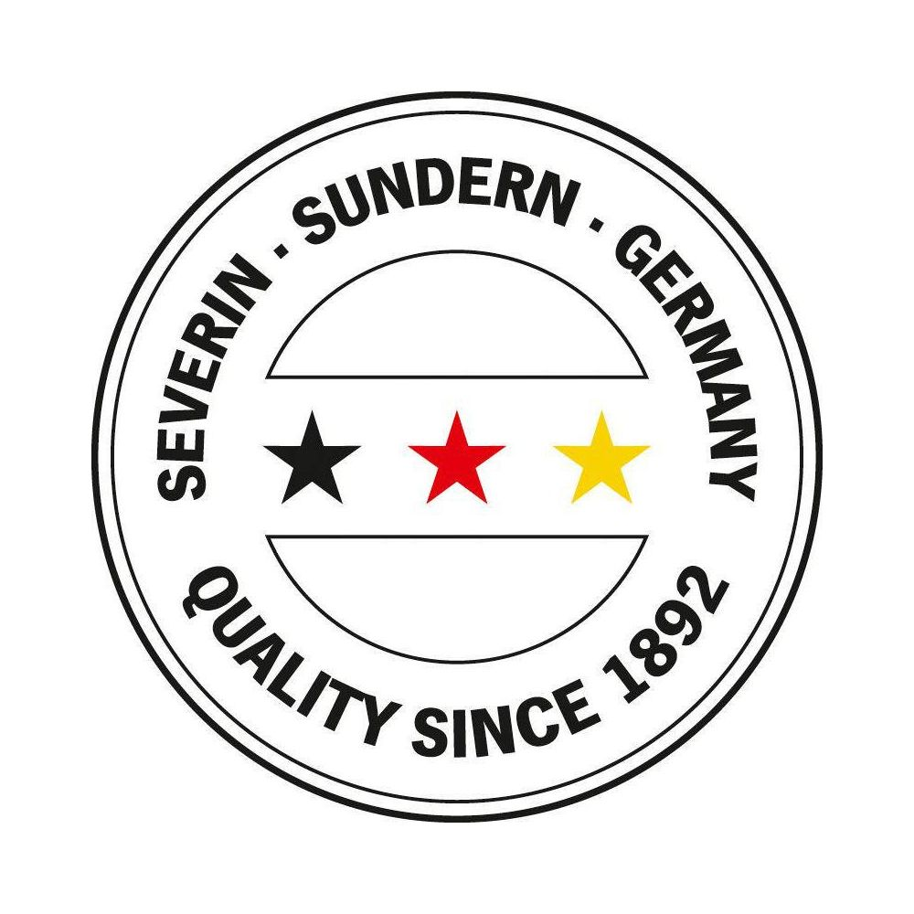 Logo Severin : Qualité depuis 1892, Sundern, Allemagne. Étoile noire, rouge, jaune.