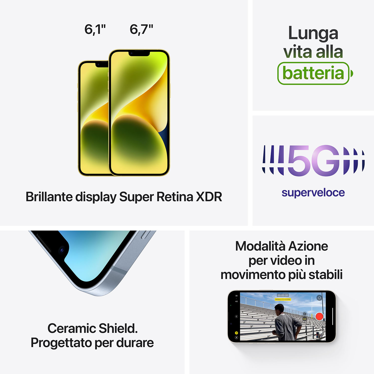 Dos iPhones, 6,1 y 6,7 pulgadas. 5G, batería duradera, Ceramic Shield.