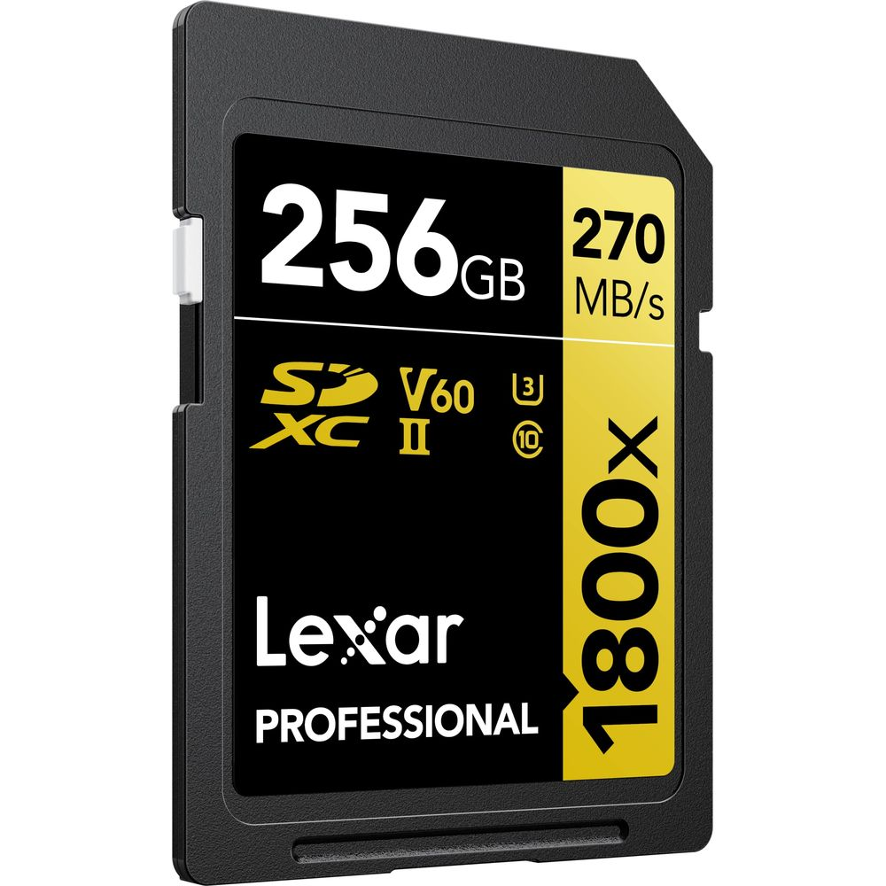 Lexar 256GB SDXC UHS-II memory card, 270 MB/s, 1800x, V60.