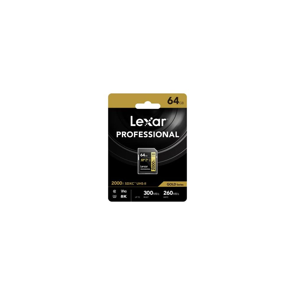 Lexar 64GB SDXC UHS-II Speicherkarte, Gold Series, 2000x, V90, 8K.