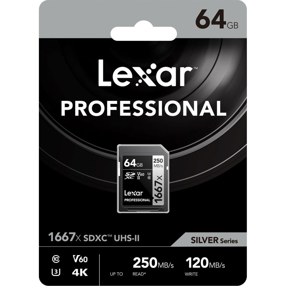 Lexar Professional 64GB SDXC UHS-II Speicherkarte, Silber Serie, 250MB/s Lesen.