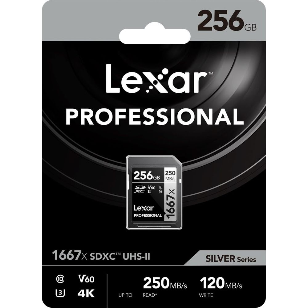Lexar 256 GB SDXC UHS-II Speicherkarte mit 1667x Geschwindigkeit, Silber Serie.