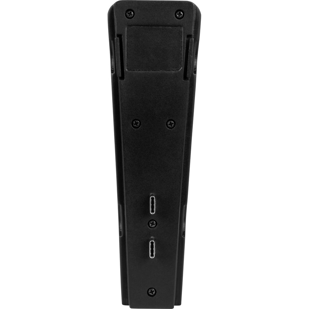 Dispositivo elettronico nero con due porte USB e viti.
