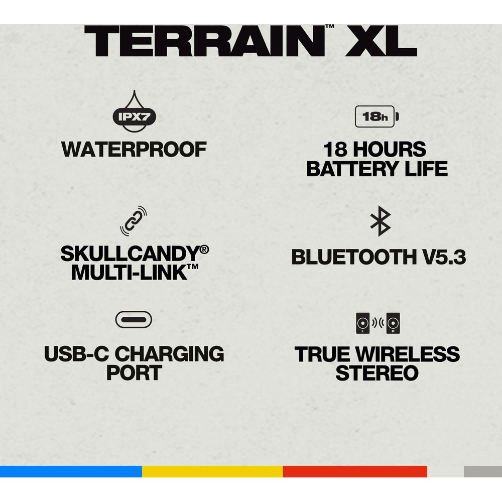 Skullcandy Terrain XL: Wasserdicht, 18h Akku, Bluetooth 5.3, USB-C.