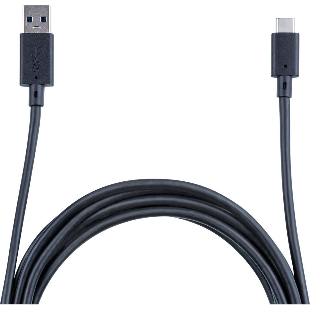 Czarny kabel USB-A do USB-C na białym tle.