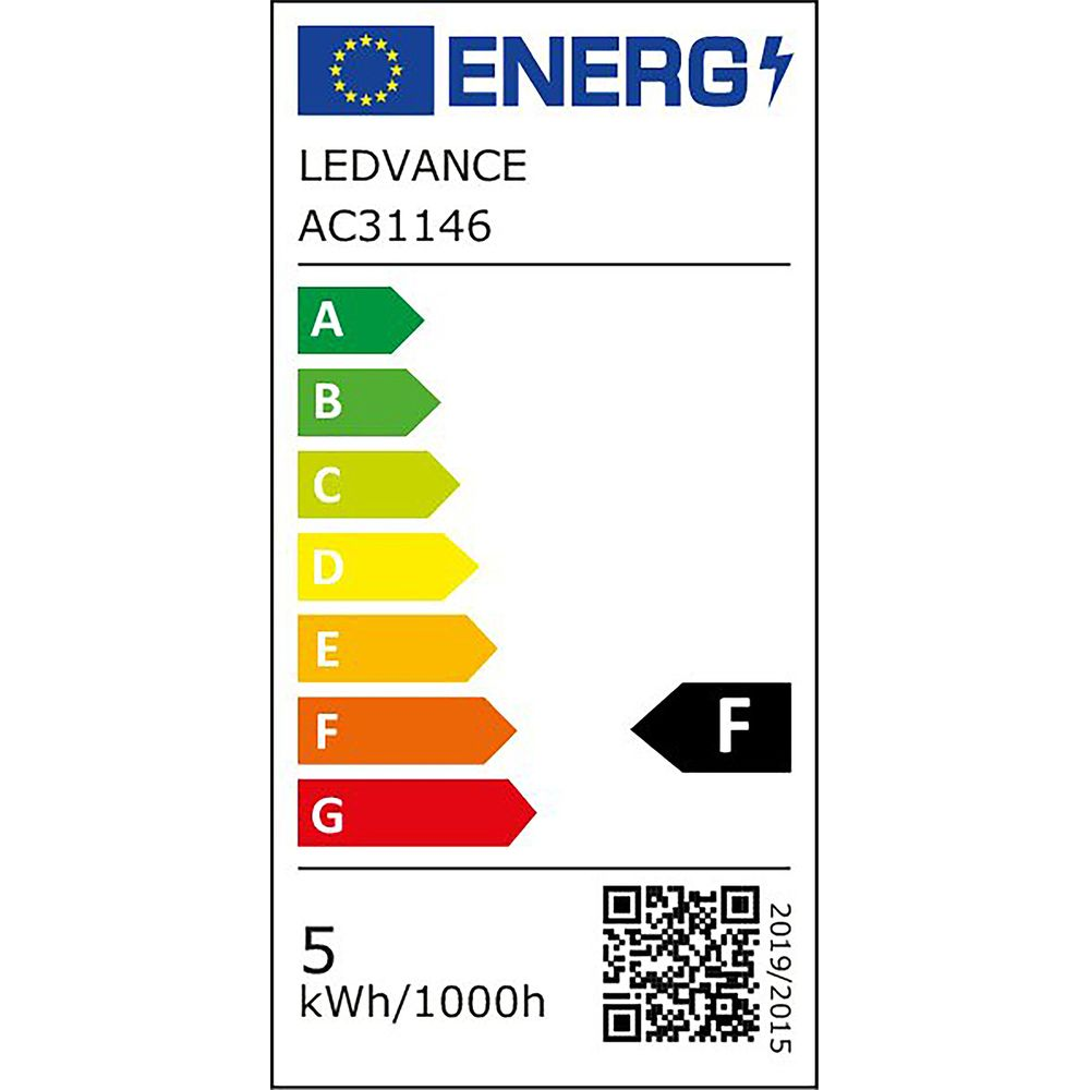 Etichetta energetica per LEDVANCE AC31146. Classe F. 5 kWh/1000h.