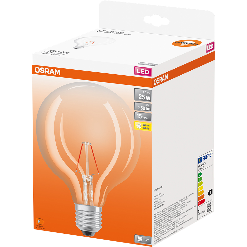 OSRAM LED-Glühbirne mit E27-Sockel, warmweiß, 25W Ersatzzahl, 250lm.