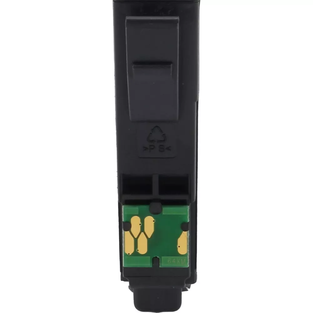 Czarny element wkładu atramentowego z zielonym obwodem i złotymi stykami.