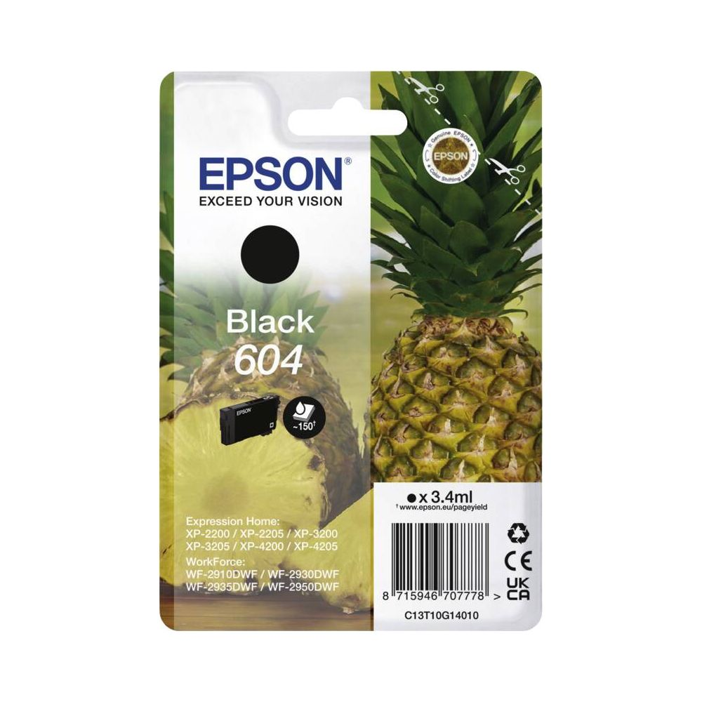 Tusz Epson Black 604 z motywem ananasa i kompatybilnością drukarki.