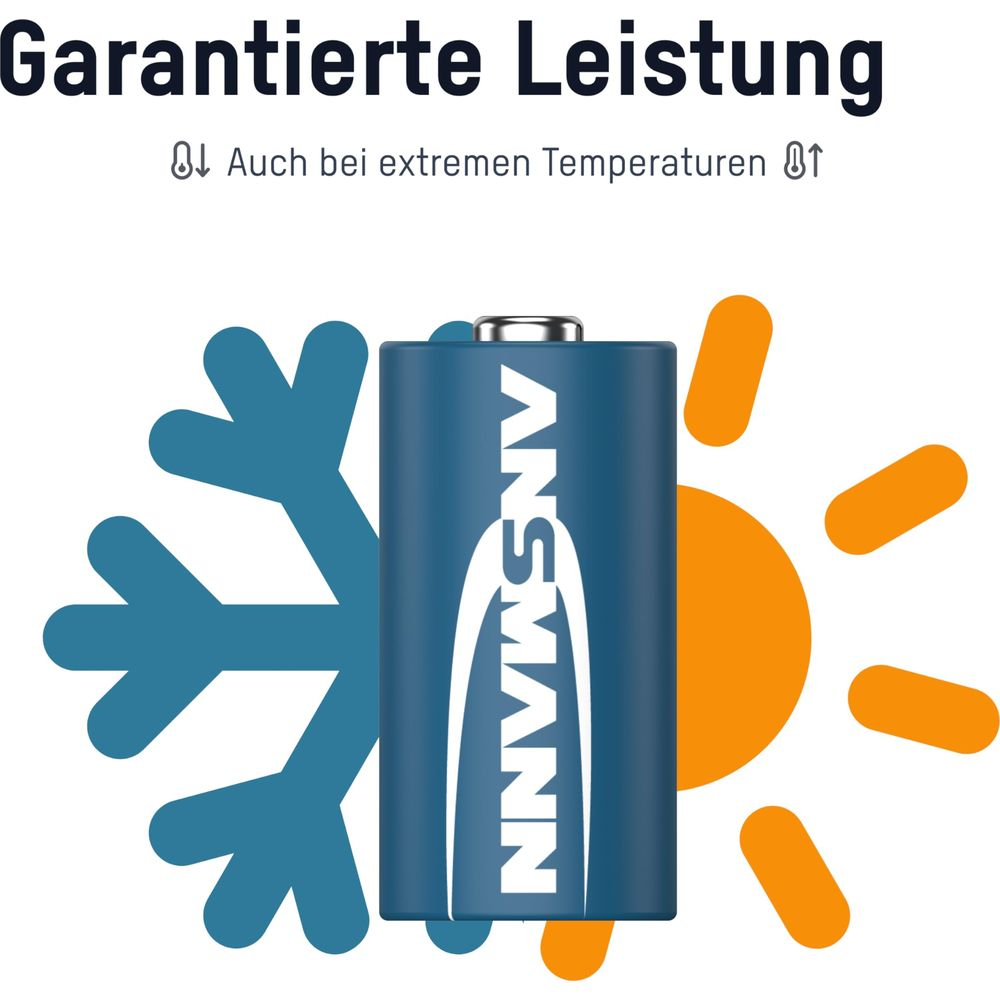 Niebieska bateria między płatkiem śniegu a słońcem z napisem 'Gwarantowana wydajność'.