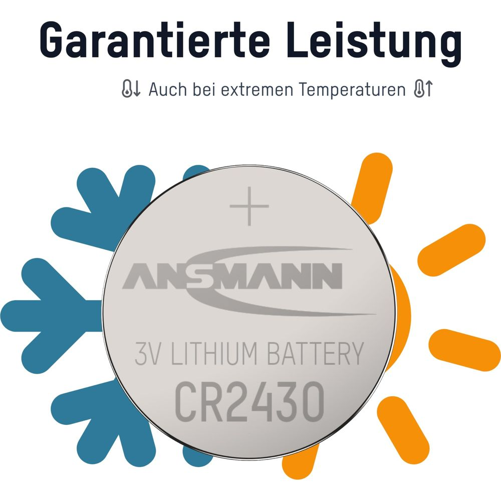 Bateria litowa Ansmann CR2430 3V z symbolami śniegu i słońca.