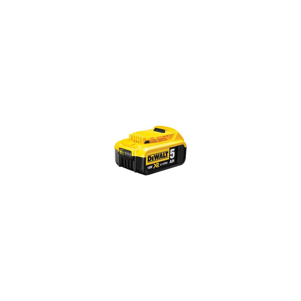 Una batteria gialla Dewalt con base nera e contatti argentati.
